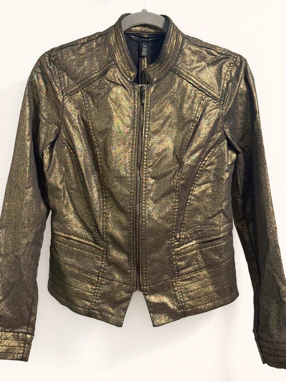 White House Black Market Gold Metallic Moto Jacket Size 4 NWT